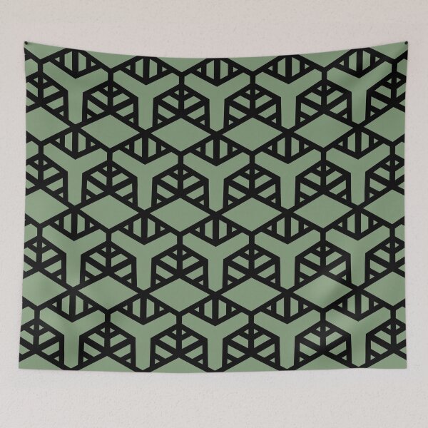 Item preview, Green and Black Geometric Shape Tile Pattern 2 Coordinates w/ Farrow & Ball 2022 Popular Color Breakfast Room Green 81 - Colour Trends - Trending Hue designed and sold by ColorOfTheYears.