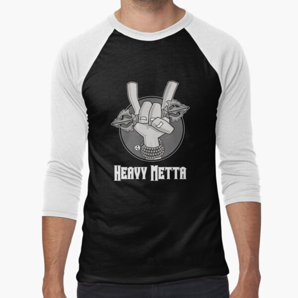 Heavy Metta - Dharma Metal horns (B/W) Baseball ¾ Sleeve T-Shirt