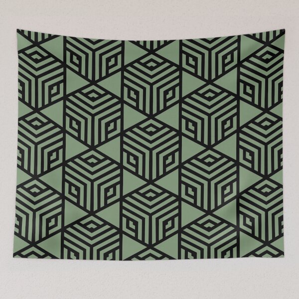 Item preview, Green and Black Modern Stripe Cube Tile Pattern Coordinates w/ Farrow & Ball 2022 Popular Color Breakfast Room Green 81 - Colour Trends - Trending Hue designed and sold by ColorOfTheYears.