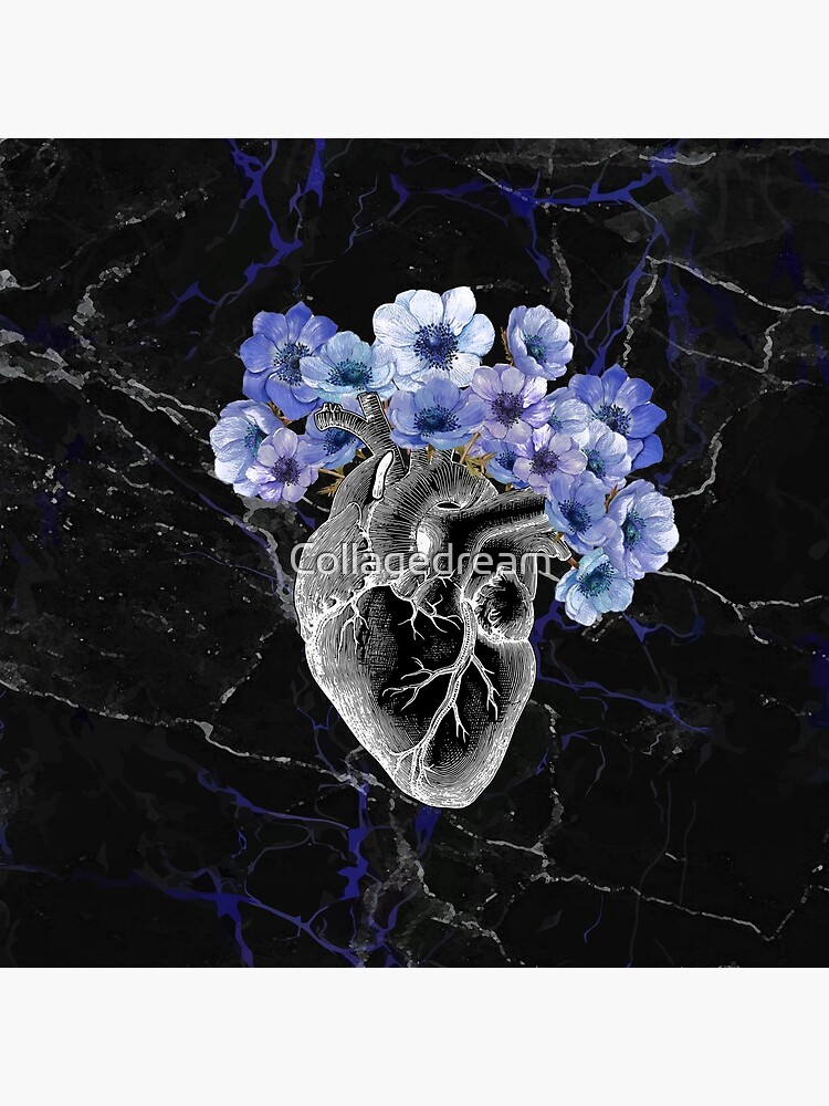 Bolsa de tela «Corazón humano con flores de anémonas azules, negras» de  Collagedream | Redbubble