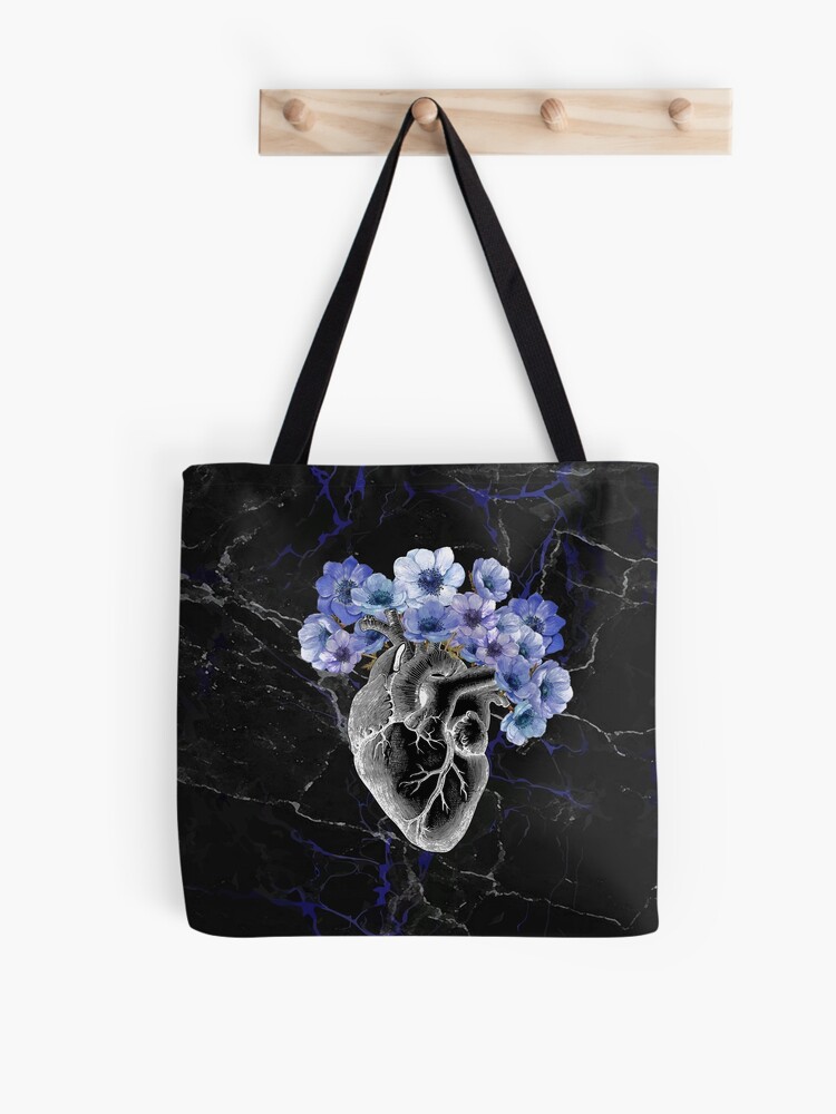Bolsa de tela «Corazón humano con flores de anémonas azules, negras» de  Collagedream | Redbubble