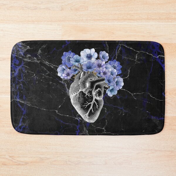Item preview, human heart with blue anemones flowers, black designed and sold by Collagedream.