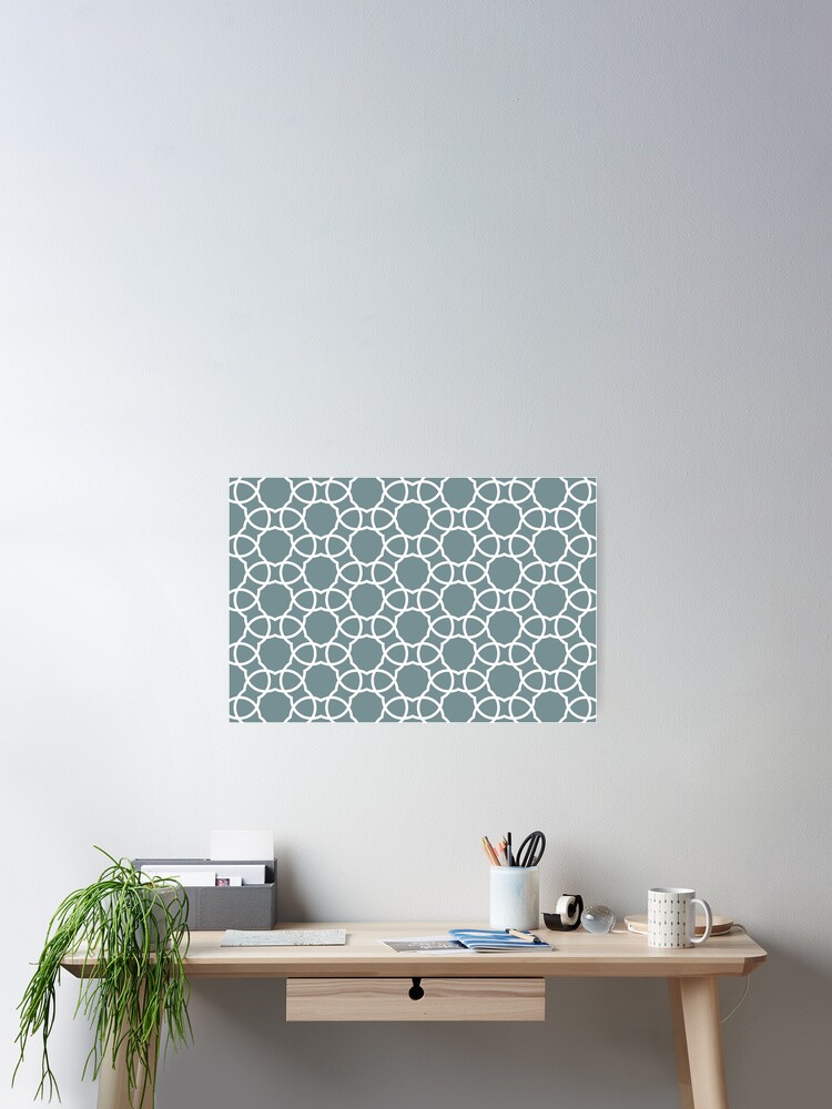 Thumbnail 2 von 3, Poster, Blue and White Petal Shape Tile Pattern Coordinates w/ Farrow & Ball 2022 Popular Color Stone Blue 86 - Colour Trends - Trending Hue designt und verkauft von ColorOfTheYears.
