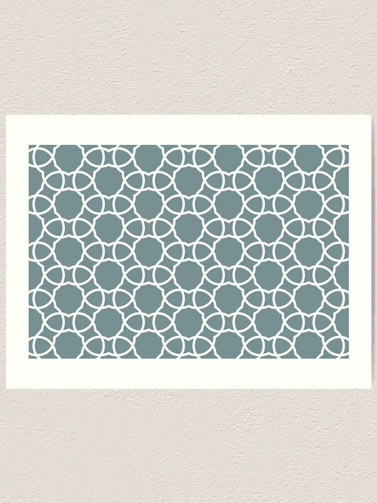 Thumbnail 1 von 3, Kunstdruck, Blue and White Petal Shape Tile Pattern Coordinates w/ Farrow & Ball 2022 Popular Color Stone Blue 86 - Colour Trends - Trending Hue designt und verkauft von ColorOfTheYears.