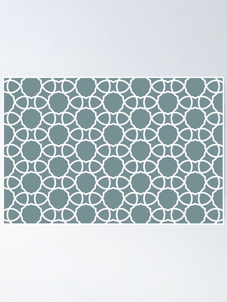 Thumbnail 1 von 3, Poster, Blue and White Petal Shape Tile Pattern Coordinates w/ Farrow & Ball 2022 Popular Color Stone Blue 86 - Colour Trends - Trending Hue designt und verkauft von ColorOfTheYears.
