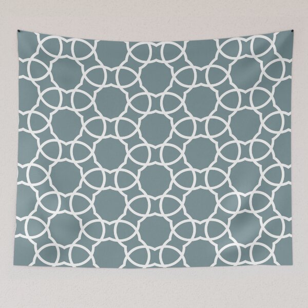 Item preview, Blue and White Petal Shape Tile Pattern Coordinates w/ Farrow & Ball 2022 Popular Color Stone Blue 86 - Colour Trends - Trending Hue designed and sold by ColorOfTheYears.