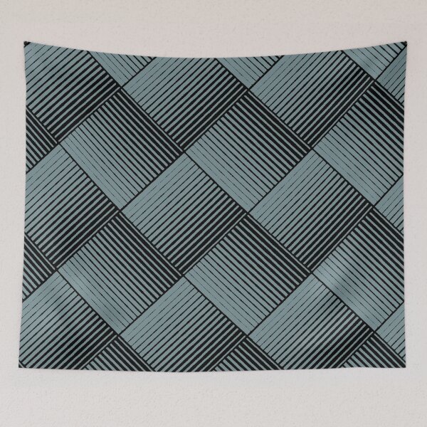 Item preview, Black and Blue Square Mosaic Stripe Pattern Coordinates w/ Farrow & Ball 2022 Popular Color Stone Blue 86 - Colour Trends - Trending Hue designed and sold by ColorOfTheYears.