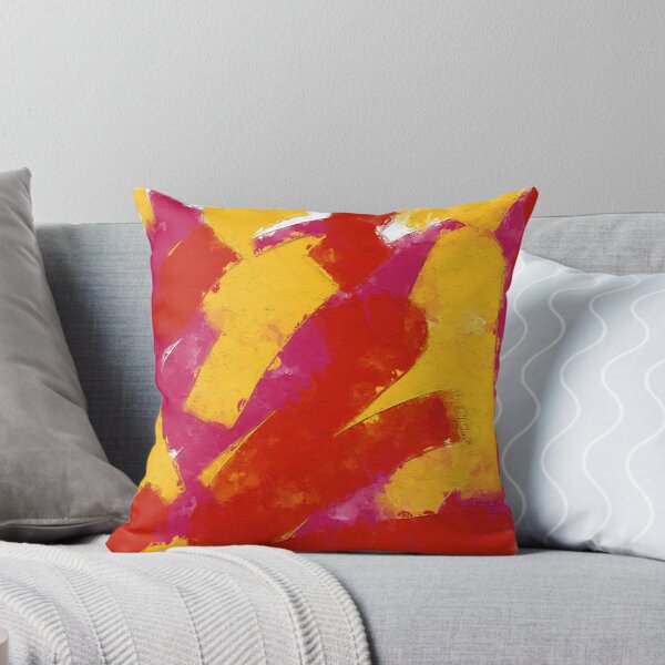 Red, Yellow and Pink Abstract Throw Pillow