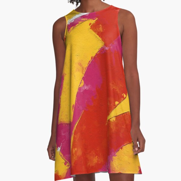 Red, Yellow and Pink Abstract A-Line Dress