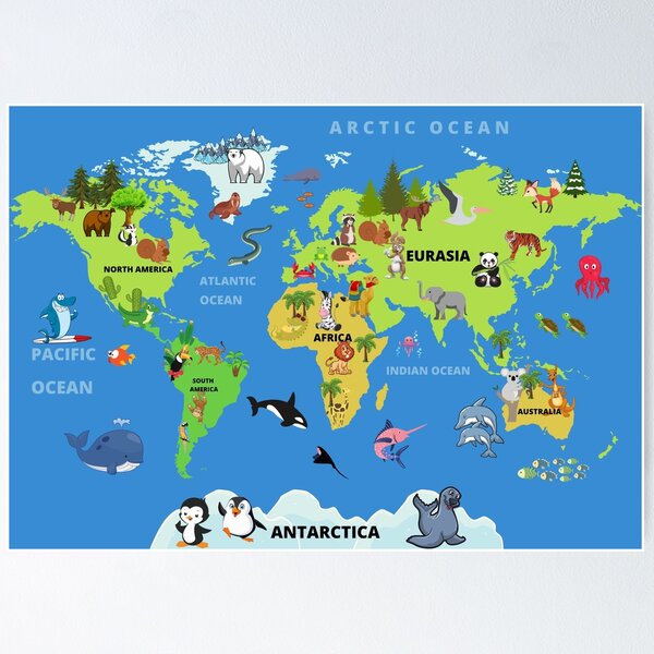 Item preview, Map of the world with animals  designed and sold by Chinxi.