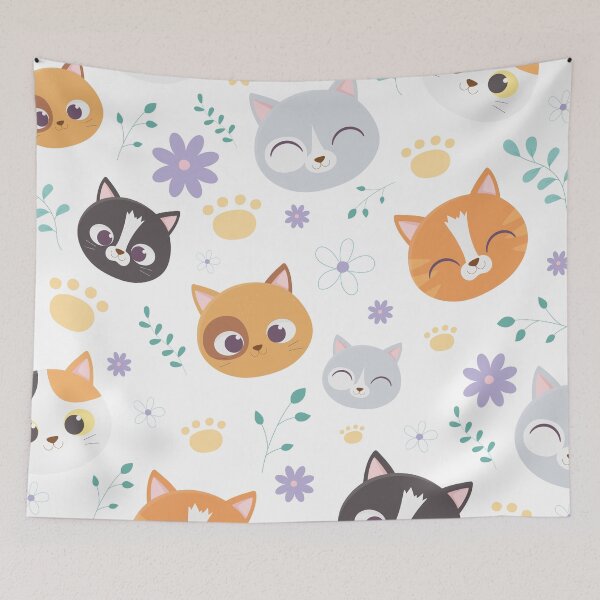 Item preview, happy cat heads pattern designed and sold by Kmerchdesign.