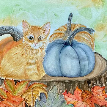 Artwork thumbnail, Kitty and pumpkins by JavaLisa