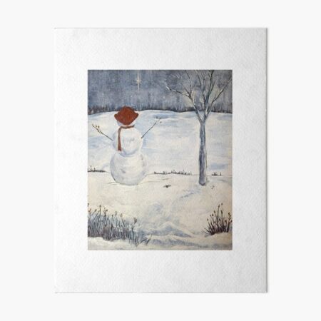 snowman at night Art Board Print