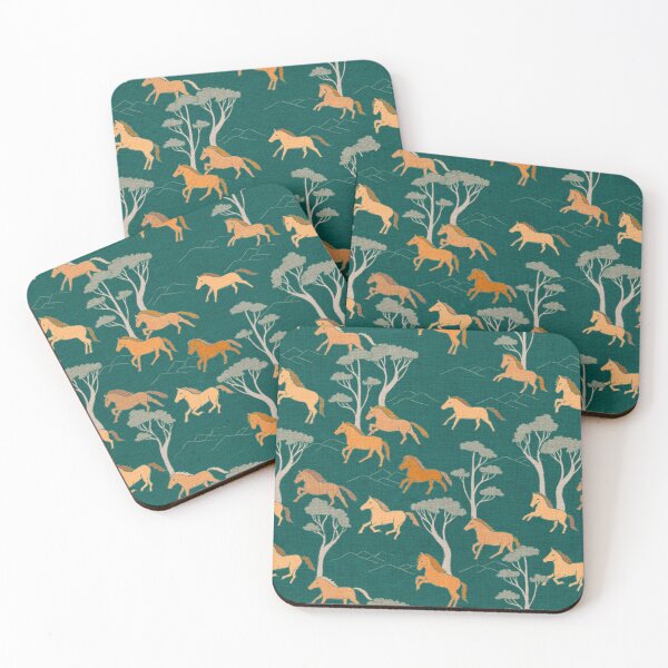 Item preview, Wild Horses Petrol Blue Brown Ponies designed and sold by Cecilia Mok.