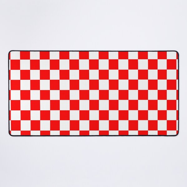 Red and White Checkered White and Red Checked Desk Mat