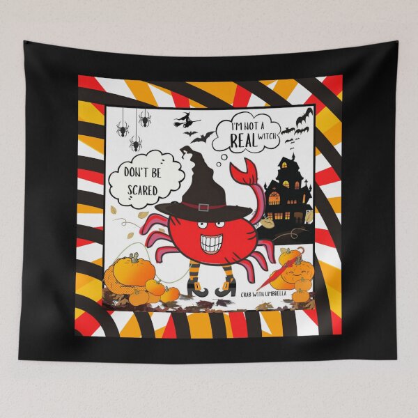 Item preview, CRAB WITH UMBRELLA (HALLOWEEN WITCH) With Border designed and sold by EllieMonroe.