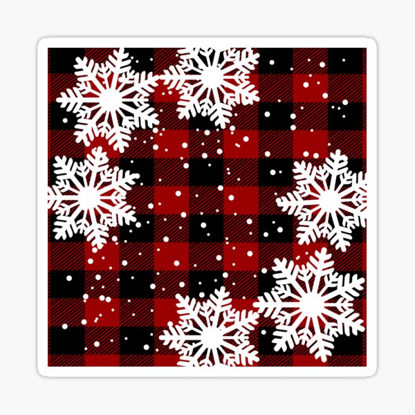 Buffalo plaid red and black with snowflakes Pattern Sticker