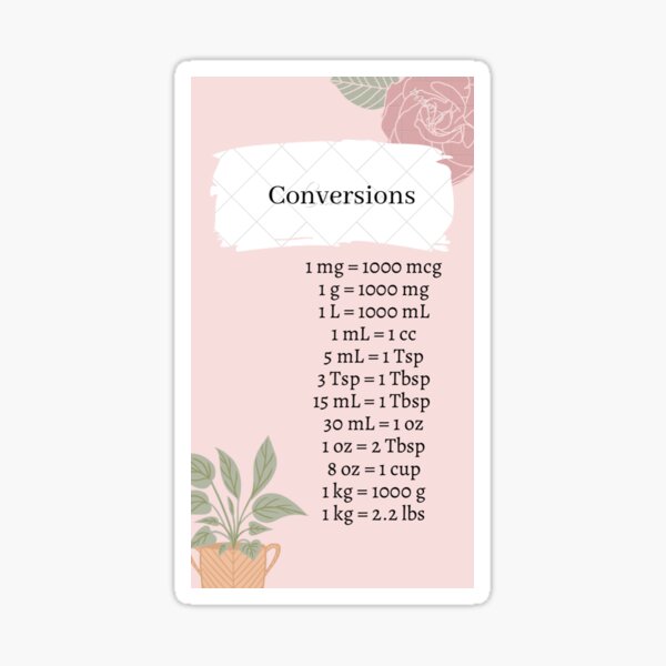 "Dosage Calculation Conversions " Sticker for Sale by emilylao | Redbubble