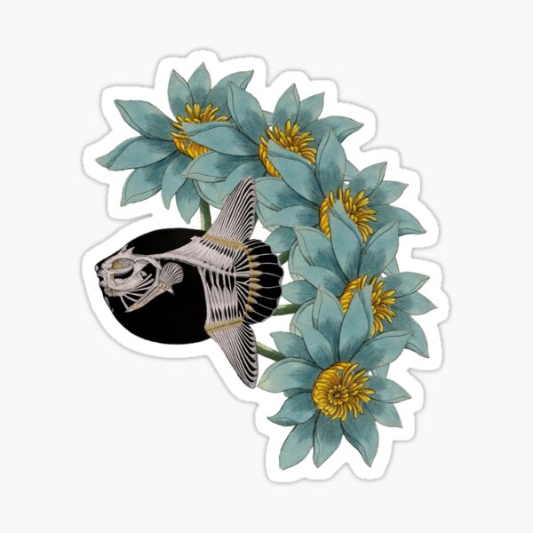 Vista previa del artículo con la obra «Esqueleto de flor azul Mola Mola Sunfish», diseñado y vendido por BelleZeare.