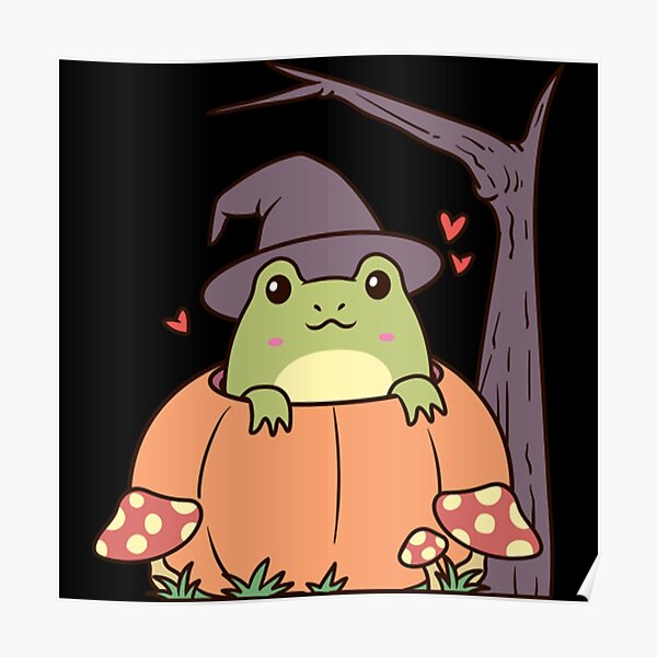 Cottagecore Aesthetic Frog with Witch Hat Poster