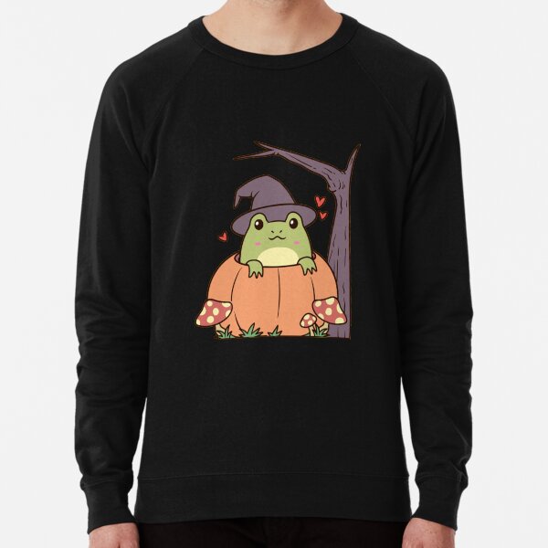 Cottagecore Aesthetic Frog with Witch Hat Lightweight Sweatshirt