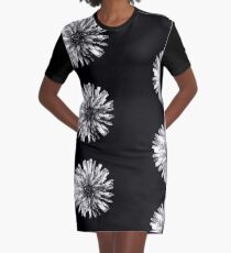White Dandelion on Black Graphic T-Shirt Dress