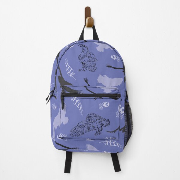 Artikelvorschau, Blaues Muster mit Federn und Eagle Line Art entworfen und verkauft von CJAura by Claire Jane Johnson.