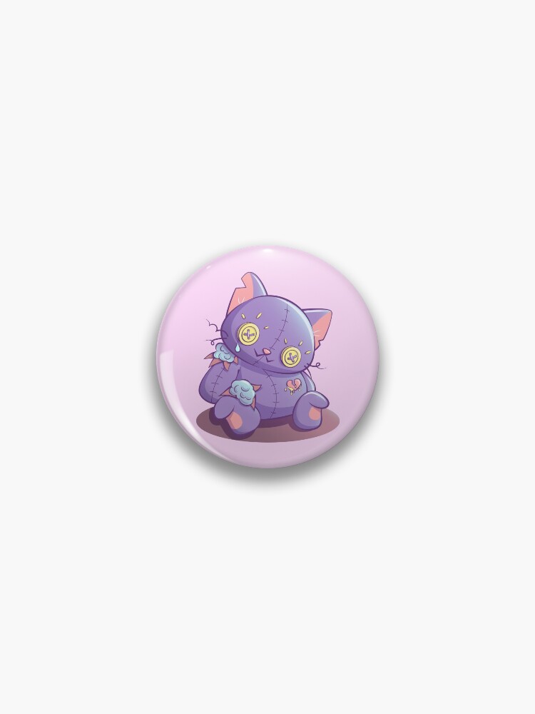 Sad Purple Cat Doll Creepy Cute Anime Aesthetic Kawaii Pastel Goth Pin