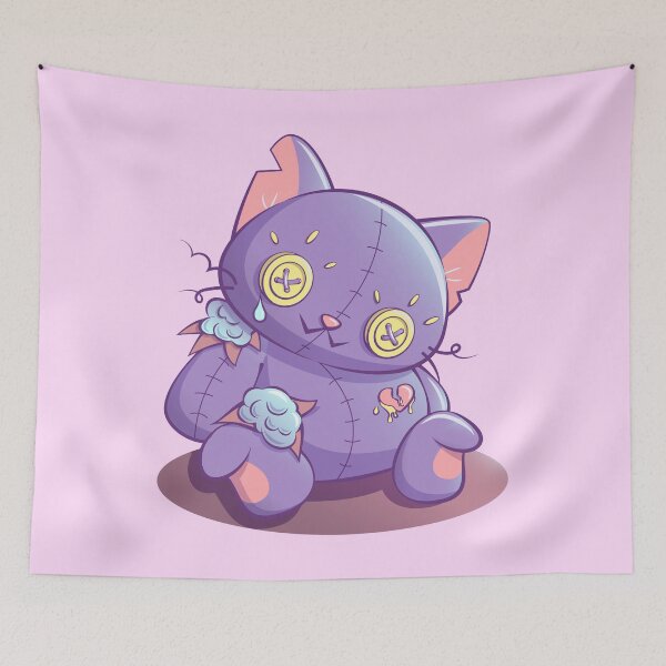 Item preview, Sad Purple Cat Doll Creepy Cute Anime Aesthetic Kawaii Pastel Goth designed and sold by Irene Koh.