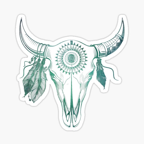 Aqua Bull Skull Sticker
