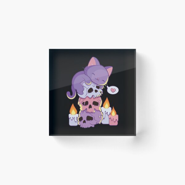 Item preview, Purple Cat on Skulls Creepy Cute Aesthetic Anime Kawaii Pastel Goth designed and sold by Irene Koh.