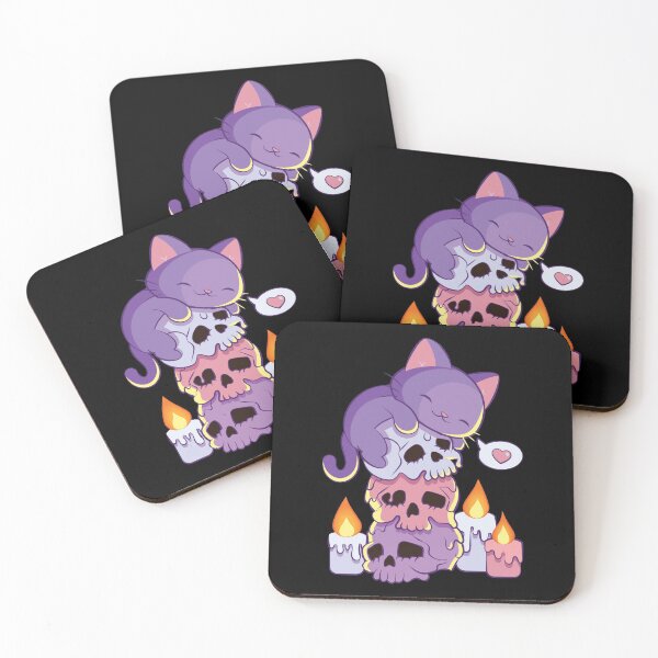 Item preview, Purple Cat on Skulls Creepy Cute Aesthetic Anime Kawaii Pastel Goth designed and sold by Irene Koh.