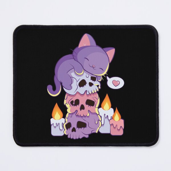 Item preview, Purple Cat on Skulls Creepy Cute Aesthetic Anime Kawaii Pastel Goth designed and sold by Irene Koh.