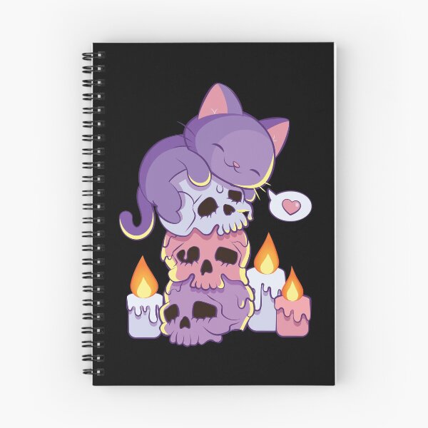 Item preview, Purple Cat on Skulls Creepy Cute Aesthetic Anime Kawaii Pastel Goth designed and sold by Irene Koh.