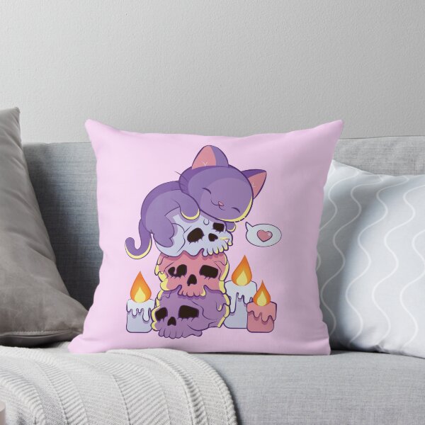 Item preview, Purple Cat on Skulls Creepy Cute Aesthetic Anime Kawaii Pastel Goth designed and sold by Irene Koh.