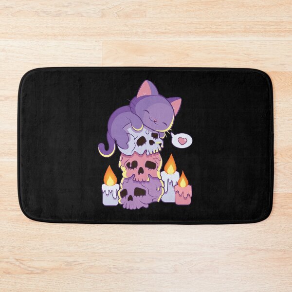 Item preview, Purple Cat on Skulls Creepy Cute Aesthetic Anime Kawaii Pastel Goth designed and sold by Irene Koh.