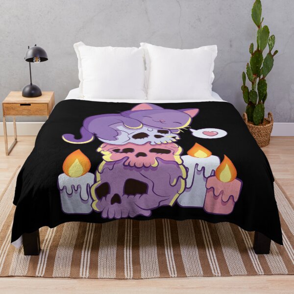 Item preview, Purple Cat on Skulls Creepy Cute Aesthetic Anime Kawaii Pastel Goth designed and sold by Irene Koh.