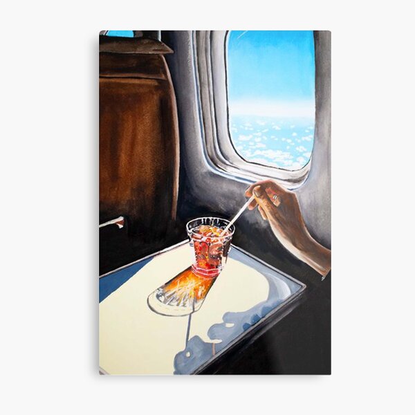 Glass in Airplane | Retro Mid Century | Mad Men Painting Metal Print