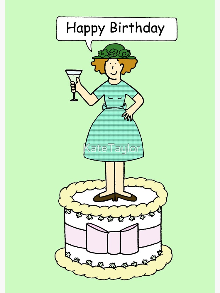 Happy Birthday Lady On A Cake Wearing A Green Hat And Clothes Sticker For Sale By Katetaylor