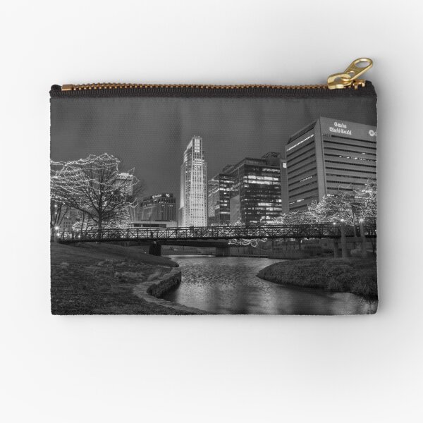 Omaha Skyline in Black and White Zipper Pouch
