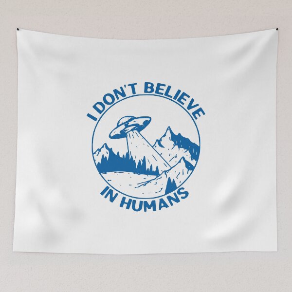 Item preview, I Dont Believe In Humans, UFO Flying Saucer, Blue designed and sold by anghelapparel.