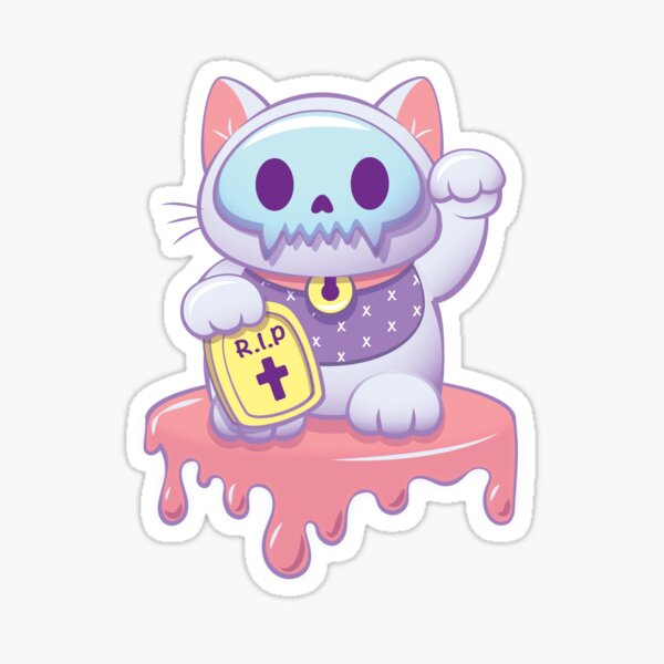 Creepy Cute Skeleton Cat Kawaii Pastel Goth Sticker