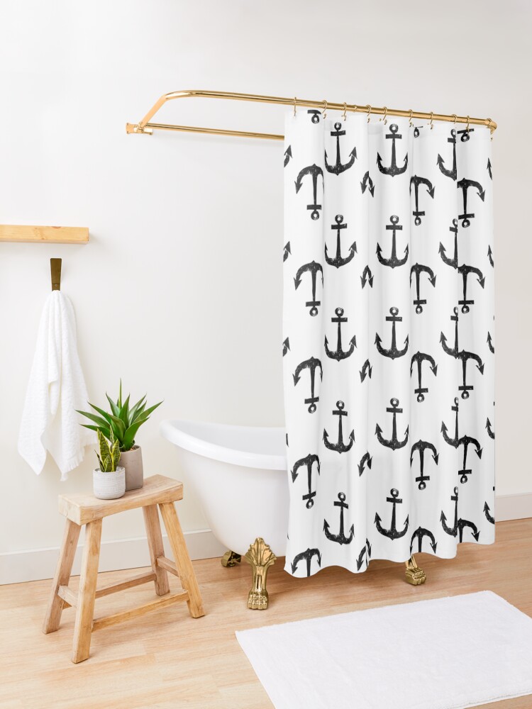 Alternative Ansicht von Anker | Anchor | Vintage | Schwarz Duschvorhang
