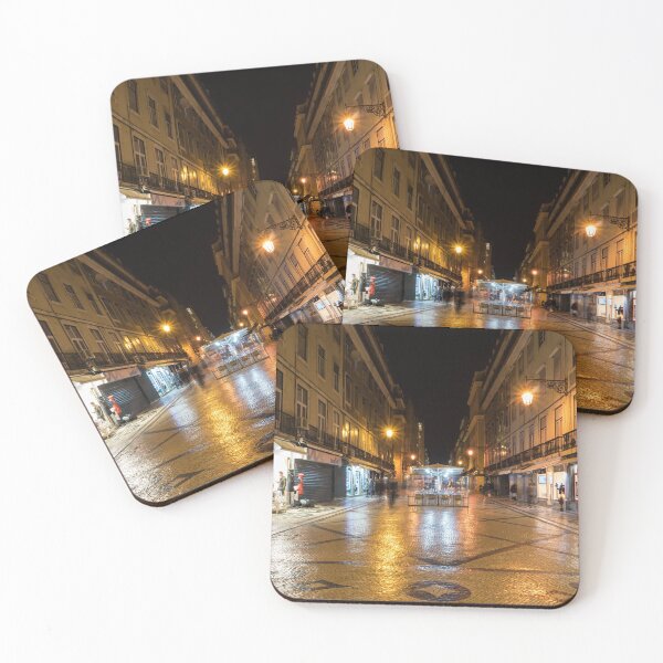 Item preview, Glossy Cobblestone Art - Nighttime in Baixa Pombalina Lisbon Portugal designed and sold by Georgia Mizuleva.