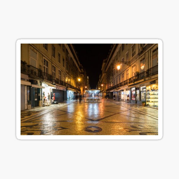 Item preview, Glossy Cobblestone Art - Nighttime in Baixa Pombalina Lisbon Portugal designed and sold by Georgia Mizuleva.