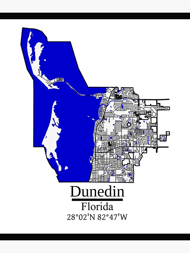 "Dunedin, Florida Road Map Art Blue Rivers and Dark Roads City Limits Style " Art Print for