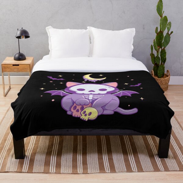 Item preview, Spooky Skeleton Cat with Bats Purple Aesthetic Creepy Cute Kawaii Pastel Goth designed and sold by Irene Koh.