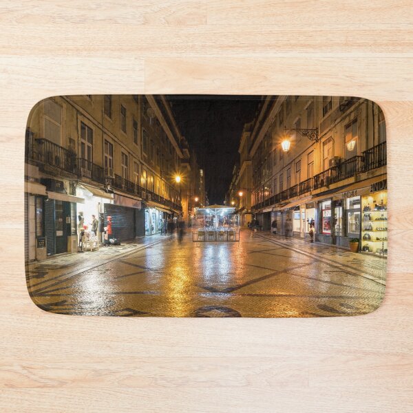 Item preview, Glossy Cobblestone Art - Nighttime in Baixa Pombalina Lisbon Portugal designed and sold by Georgia Mizuleva.