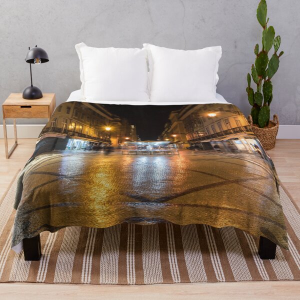 Item preview, Glossy Cobblestone Art - Nighttime in Baixa Pombalina Lisbon Portugal designed and sold by Georgia Mizuleva.