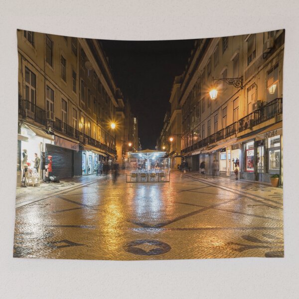 Item preview, Glossy Cobblestone Art - Nighttime in Baixa Pombalina Lisbon Portugal designed and sold by Georgia Mizuleva.
